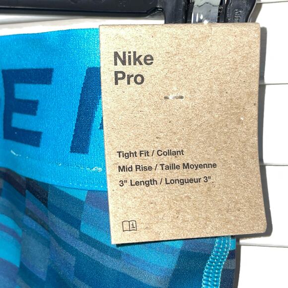 Nike Pro 3" Graphic Printed Mid Rise Training Shorts Tight Fit, Blue XXL - Picture 7 of 8